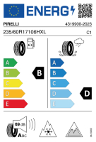 EU-Reifenlabel für PIRELLI ICE ZERO ASIMMETRICO 235/60 R17 106H